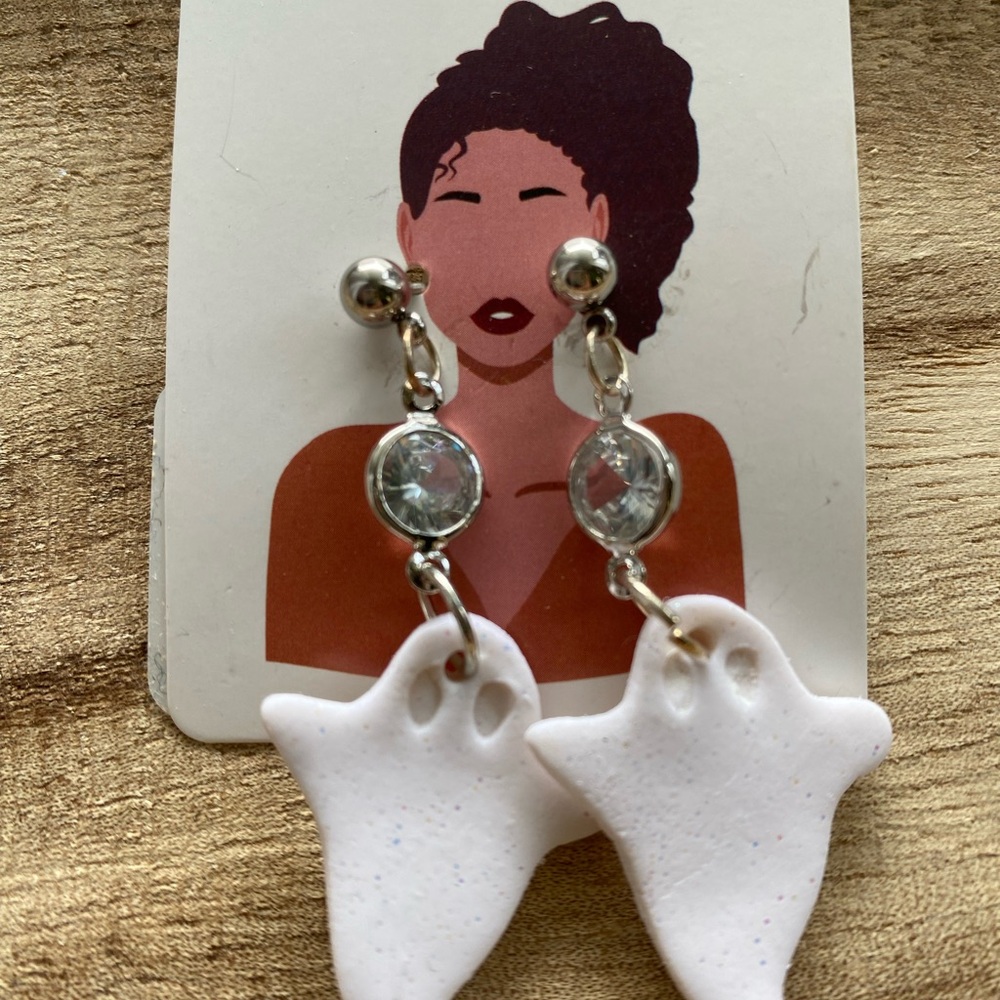 Silver and White Ghost Earrings